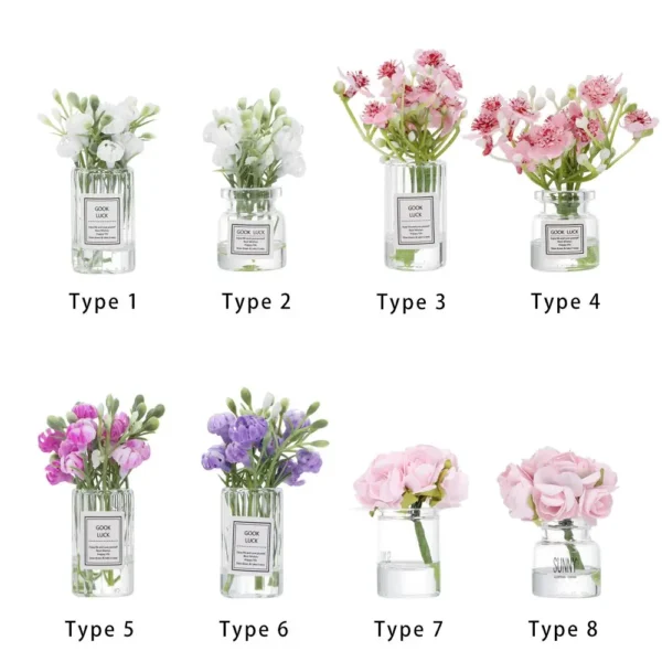 1:12 Scale Toys Furnitue Glass Bottle Mini Floral Arrangement Pink Rose White Jasmine Dollhouse Flower Vase Doll Accessories - Image 5
