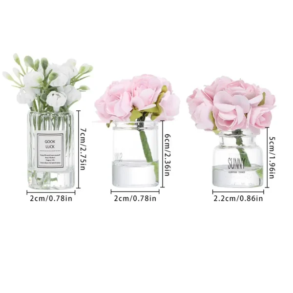 1:12 Scale Toys Furnitue Glass Bottle Mini Floral Arrangement Pink Rose White Jasmine Dollhouse Flower Vase Doll Accessories - Image 6
